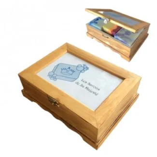 Boîte de bois avec 3 savons aux choix.